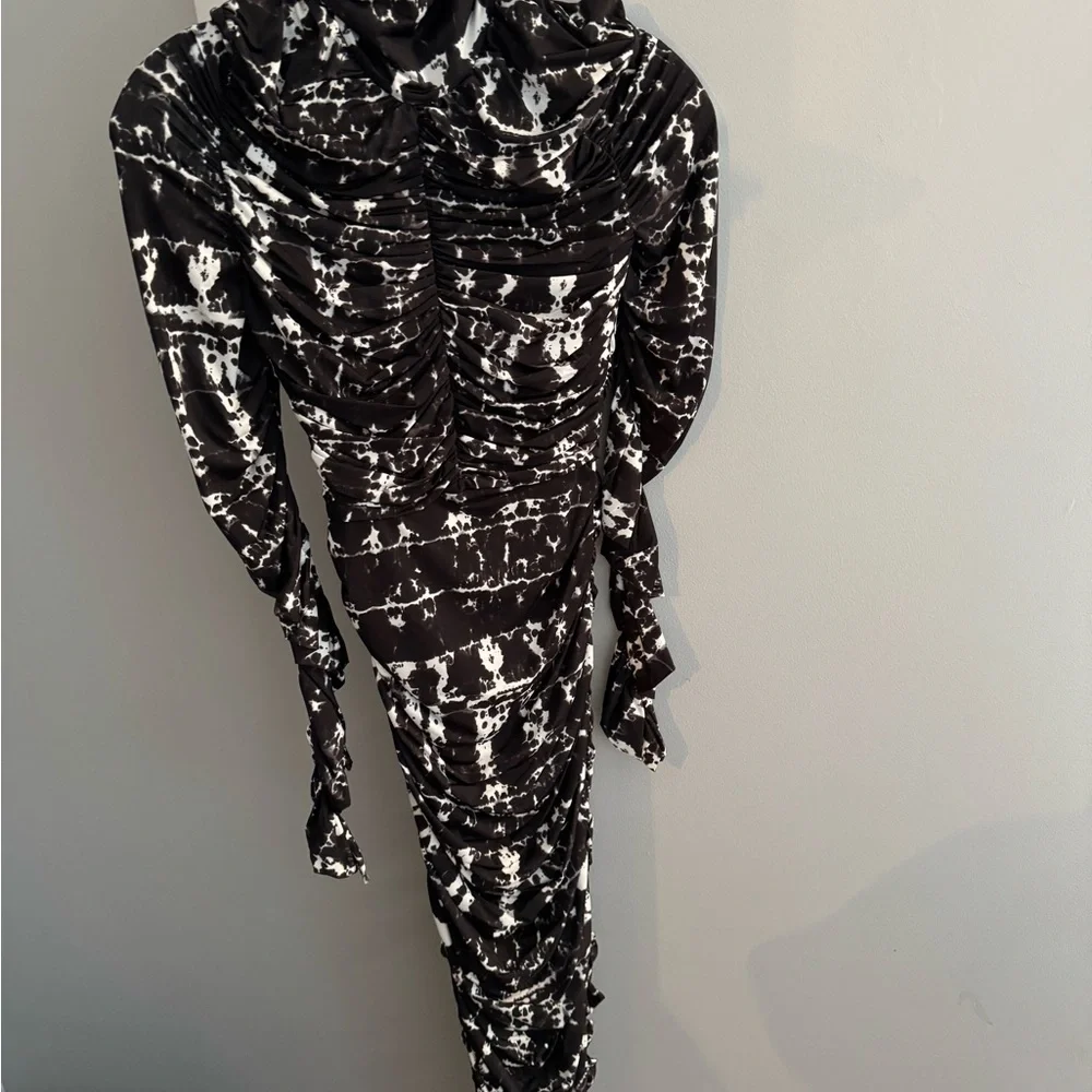 Elegant Black and White Ruched Dress - Picture 1 of 4